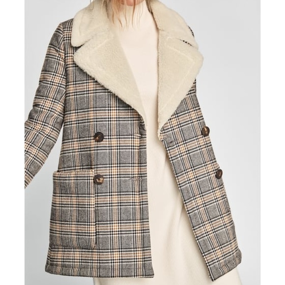 NWOT Zara cotton blend Texure Checked Coat - Picture 5 of 5